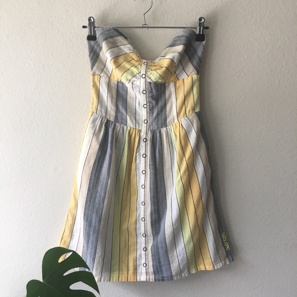 Billabong Linen Yellow & Gray Striped Dress